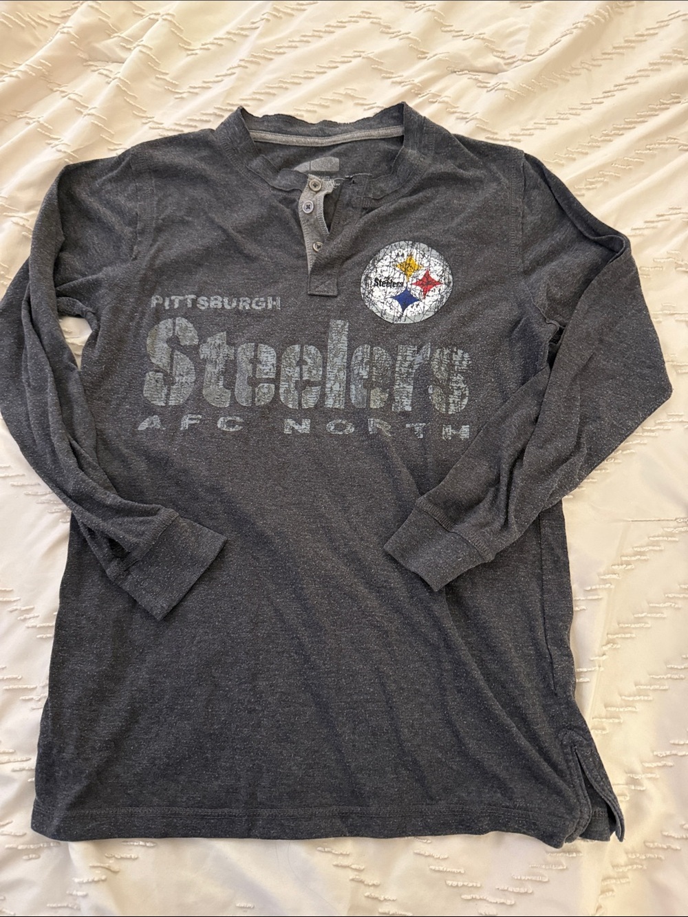 Long Sleeve Pittsburgh Steelers Henley - Men's Charcoal